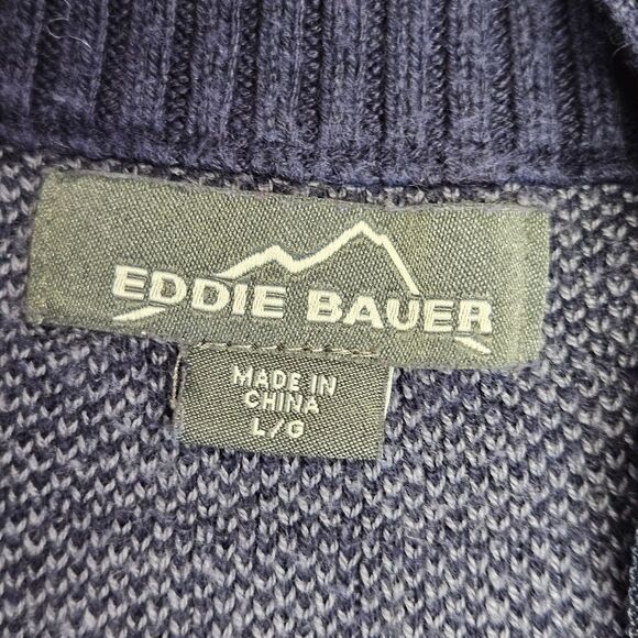 Eddie Bauer Blue Fair Isle Quarter Zip High Neck Preppy Knit Pullover Sweater - Picture 6 of 11